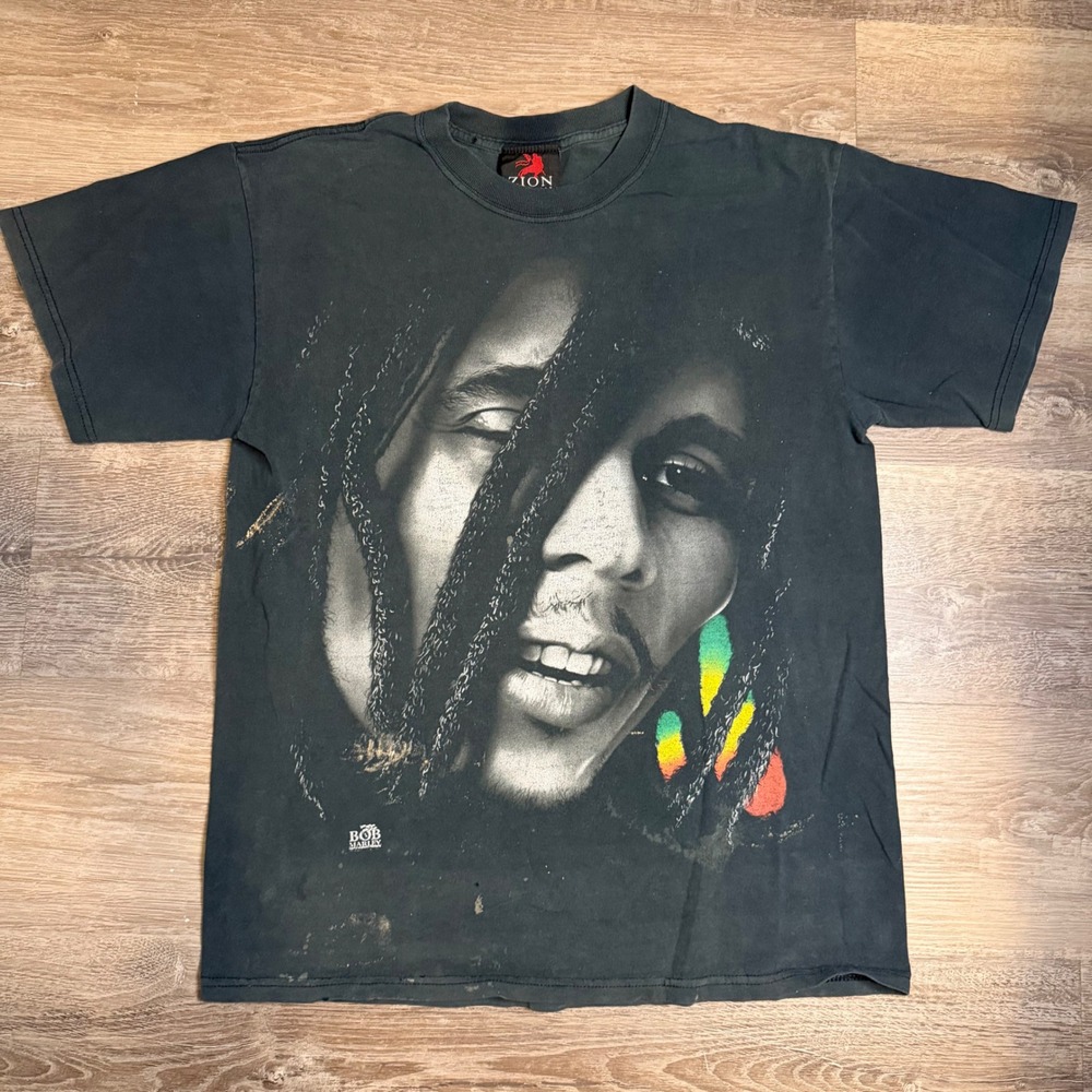 Vintage Bob Marley Zion Rootswear Graphic T-Shirt Black Mens M Reggae Portrait